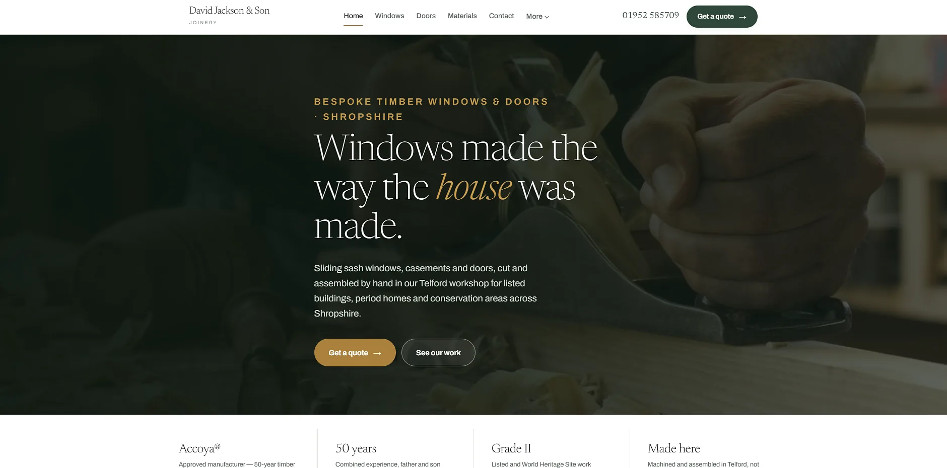 The David Jackson & Son homepage after the rebuild.