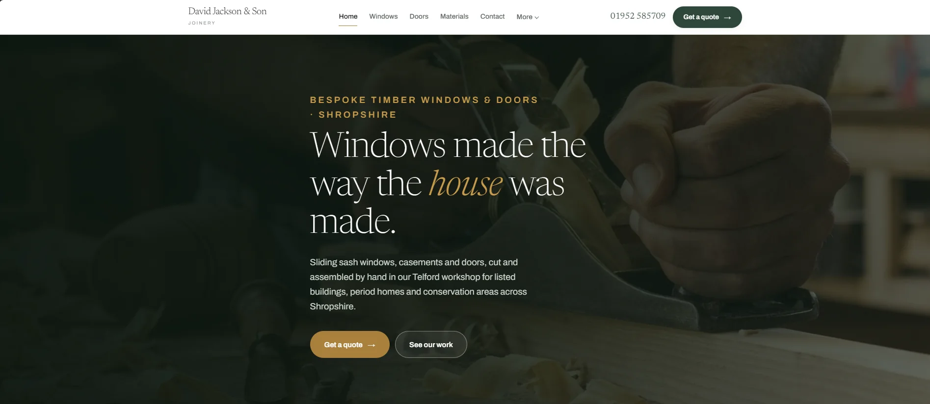 The David Jackson & Son homepage — “Windows made the way the house was made.”